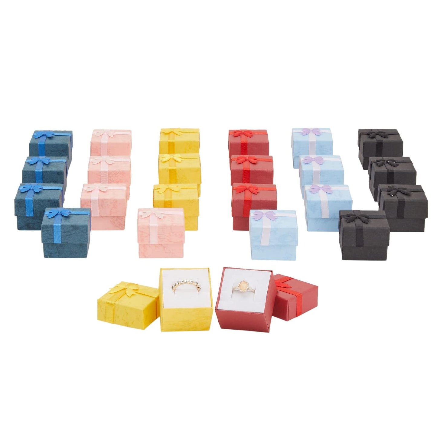 Juvale Ring Boxes Bulk Set - 24-Pack Multi-Color Square Cardboard, 1.6 x 1.2 x 1.6 In - Mini Gift Box with Lid & Bow for Rings & Jewelry