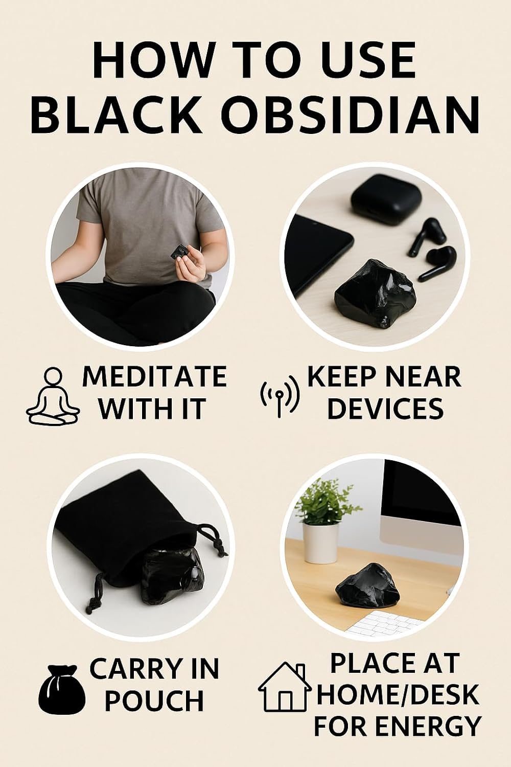 Healing Crystal Stones, 1.25-2.0" Large Reiki Healing Gemstones Natural Tumbled Polished Stones for Energy Witchcraft Therapy Meditation Pack 2 (Black Obsidian)