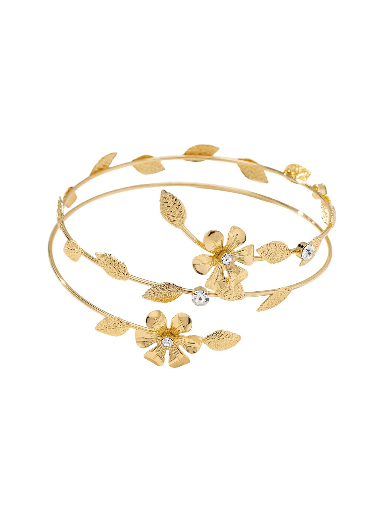 MakeMeChic Beach Gold Arm Cuff Jewelry for Women Bangle Band Armlet Flower Upper Arm Cuff Bracelet Summer Beach Essentials Leaf and Flower One-Size