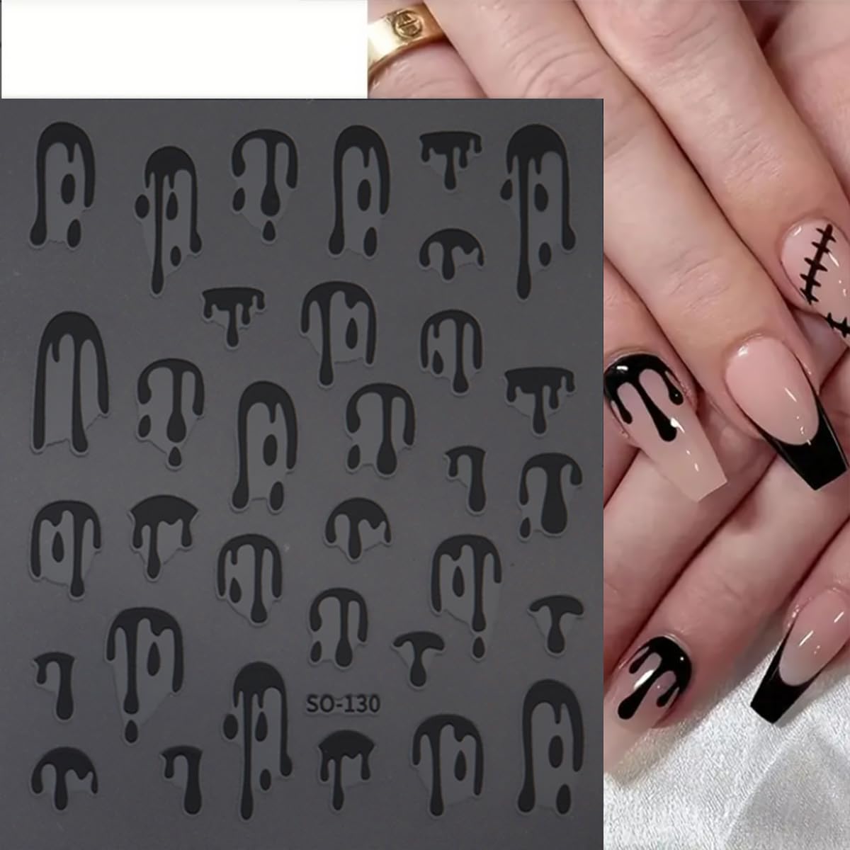 8 Sheets Halloween Nail Stickers for Nail Art Black Pink Laser Gold Nail Decals 3D Self-Adhesive Blood Nail Design Stickers Goth Nails Supply Halloween Nail Art Decoration for Women Manicure Tips