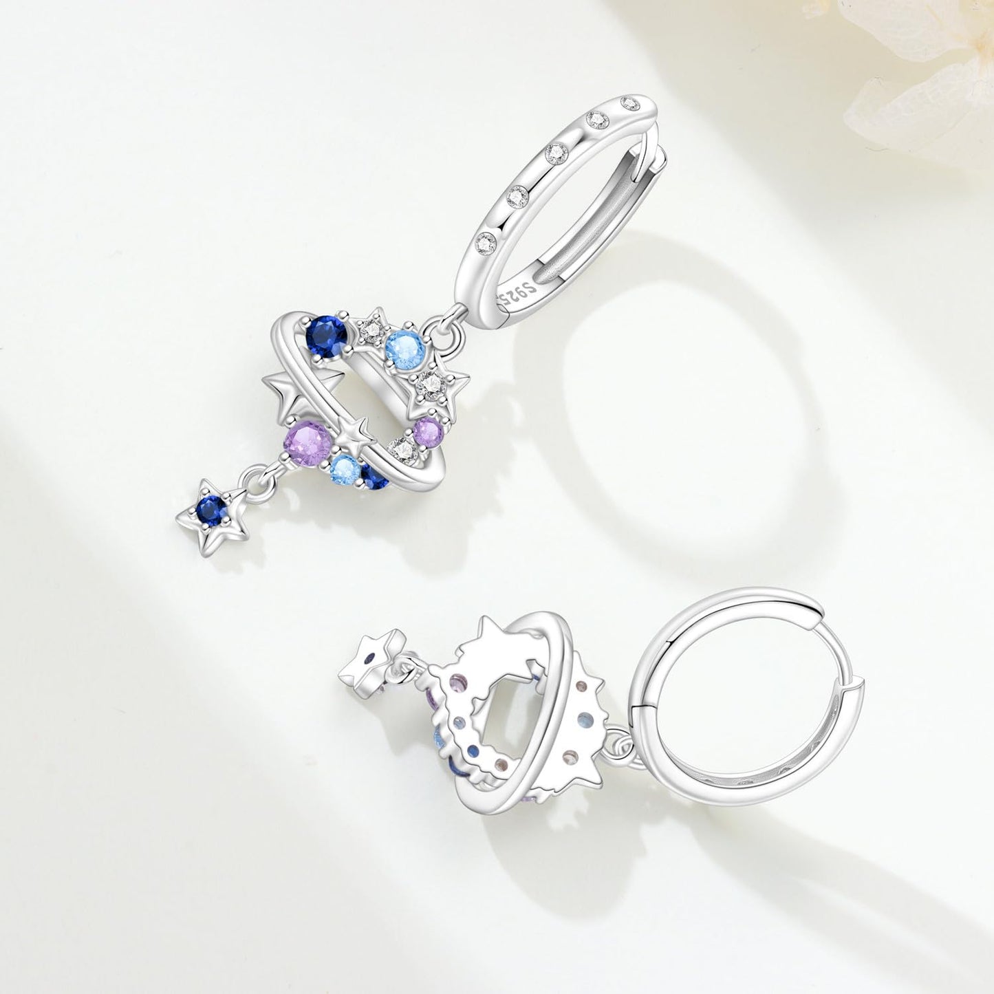 vireau 925 Sterling Silver Drop Earrings Dragonfly Flower Moon Star Dangle Earrings Hypoallergenic Sterling Silver Earrings Jewelry for Women (Starry Sky)