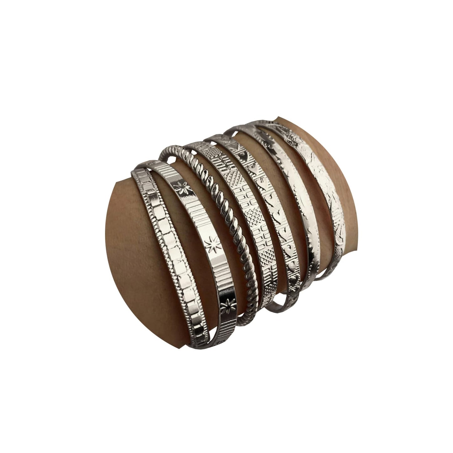 IFKM Silver Bangles Bracelets For Women, Silver Plated Multi Layer Stackable Cuff Bracelet Set, Trendy Elegance Charms Non Tarnish Minimalist Textured Boho Jewelry Gift for Women