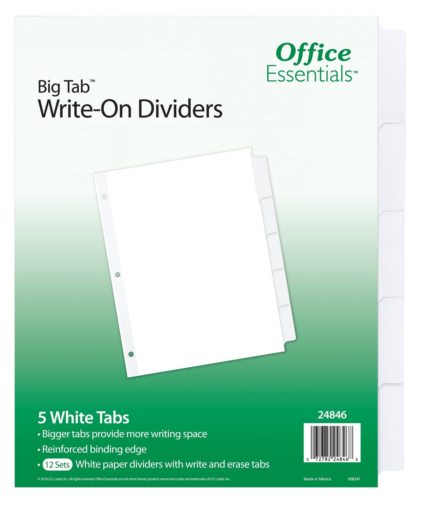 Office Essentials Big Tab Write-On Dividers, 8-1/2 x 11, 5-Tab, White, 12 Pack (24846)