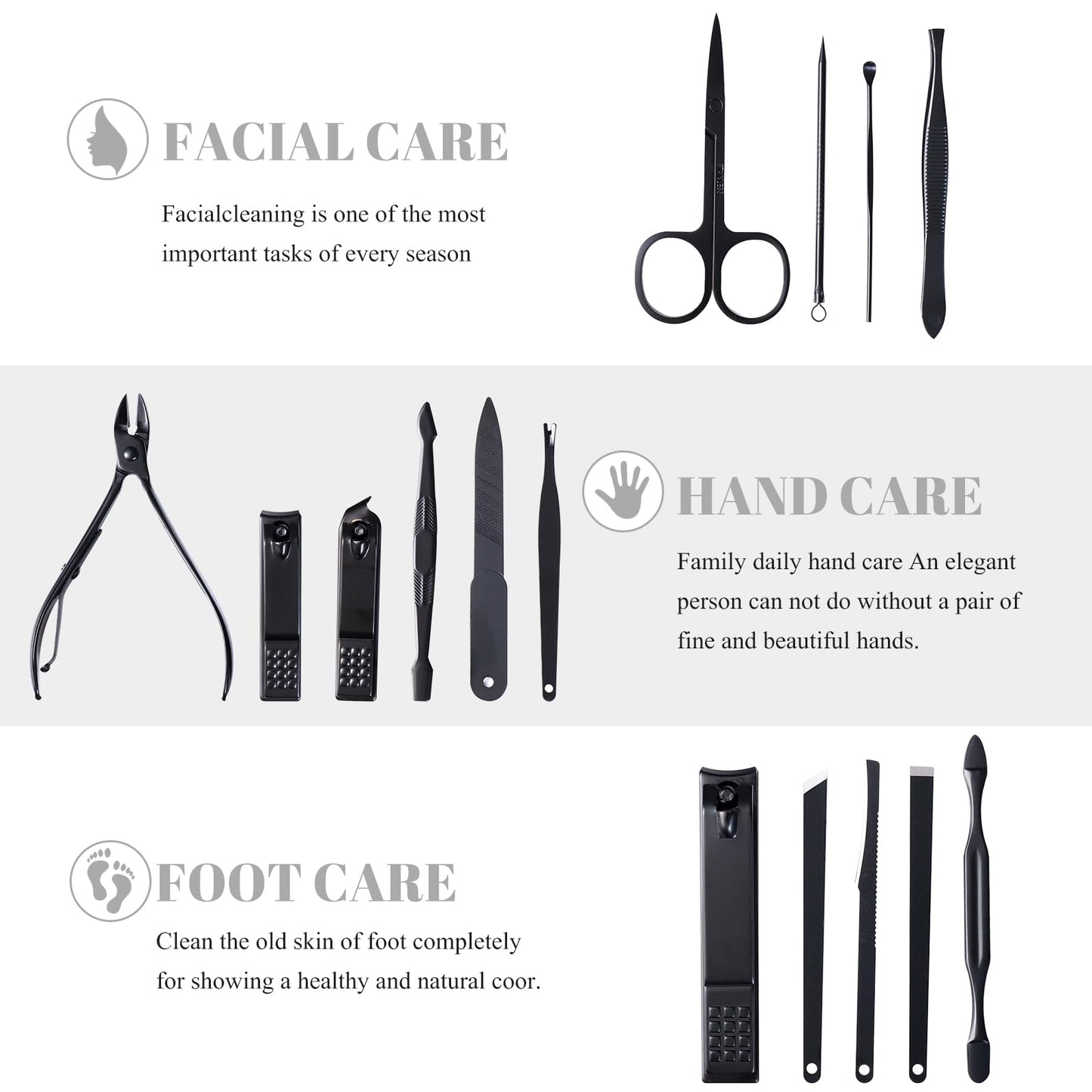 High Precision Stainless Steel Nail Clippers Set - 15 Pcs Manicure Pedicure Kit With File, Sharp Scissors, and Cutter for Fingernails & Toenails - Stylish Light Gray Case