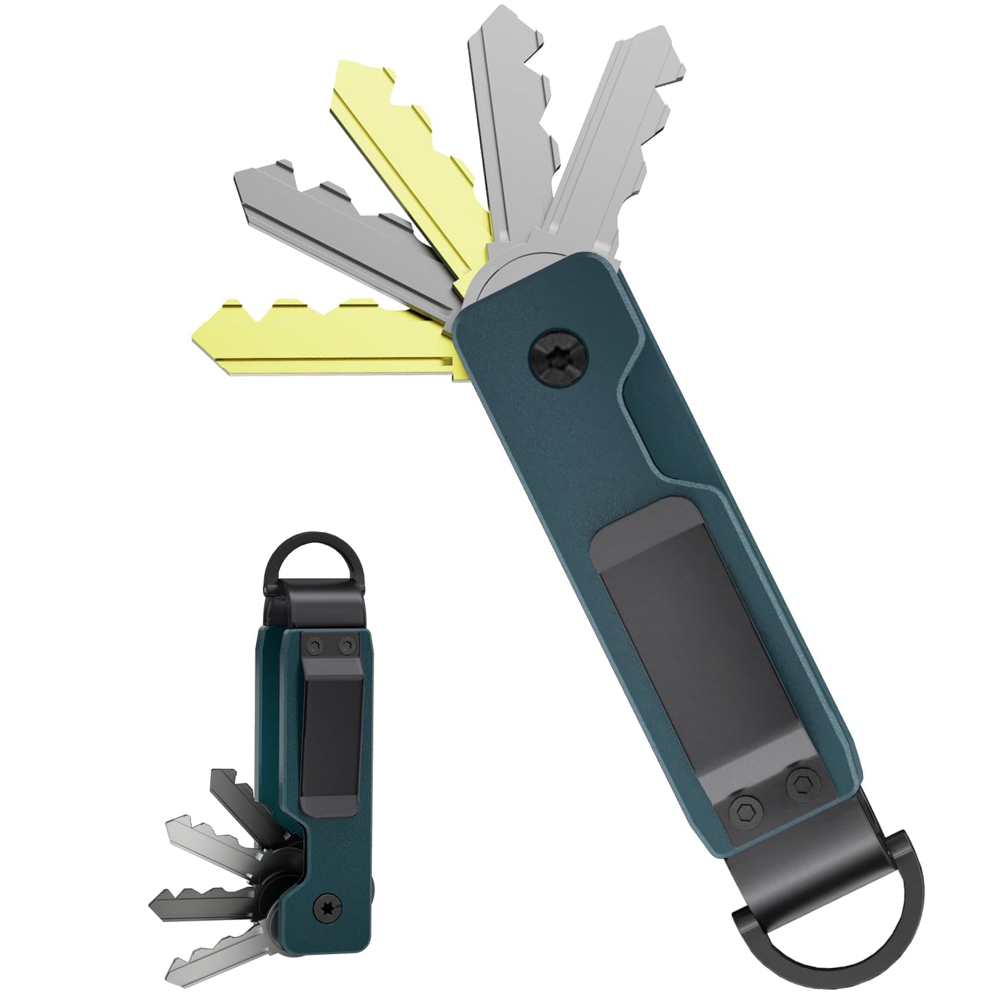 Evcing Key Organizer, Compact Key Holder for Keychain, Metal Minimalist Pocket Key Chain, Secures 1-5 Keys (Navy Blue)
