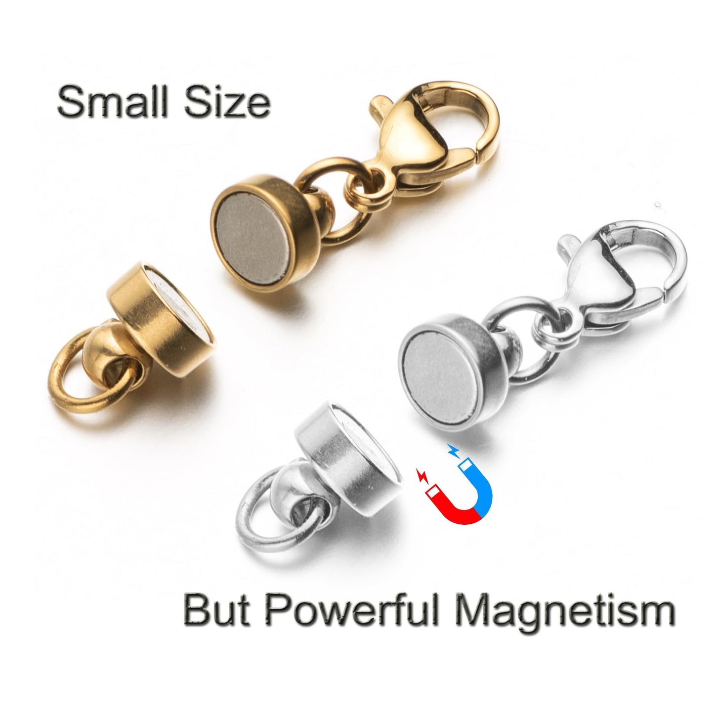 Mizeer Stainless Steel Magnetic Necklace Clasps and Closures, Magnetic Clasp Converter for Jewelry Making Supplies, Chain Extender Connector for Bracelet (4pcs | Gold & Silver)