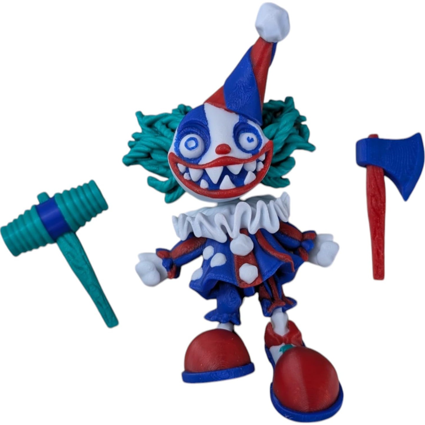 Articulated Creepy Clown Collectible Figurine with Axe & Mallet - 3D Printed in Canada
