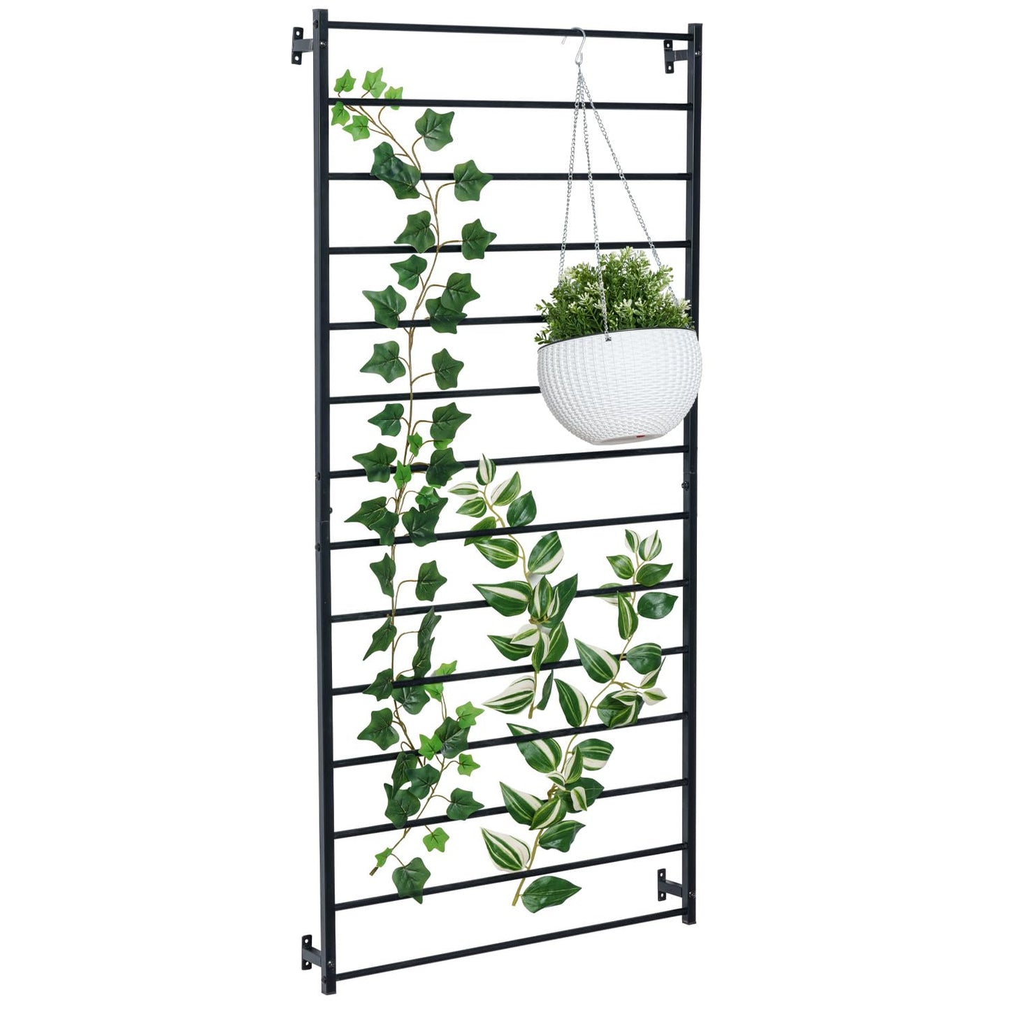 MyGift Wall Mounted Metal Garden Trellis for Climbing Plants Vines & Ivy, Matte Black Outdoor Panel with 14 Support Bars Outdoor Hanging Support Frame – No Assembly Required
