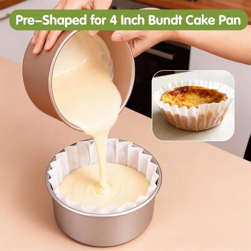 YQL 120PCS 4 Inch Disposable Basque Cake Paper Liners, Non-Stick Parchment Wrappers for Cheesecake, Muffin, Cupcake, Baking Paper Cups for Oven, Air Fryer, Microwave, White