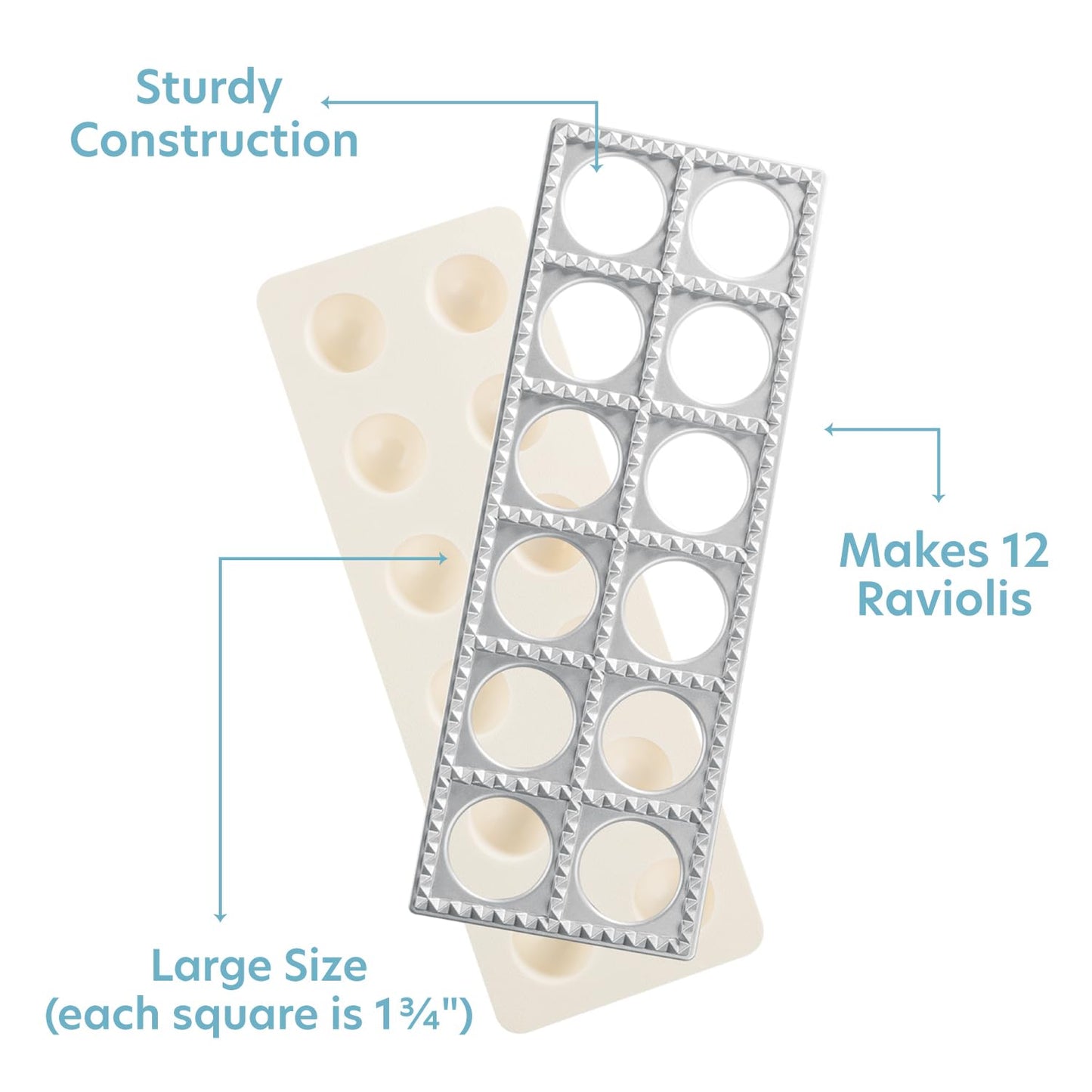 Ravioli Maker by Cucina Pro - Includes Tray and Press Tool - Makes 12 Italian, Authentic Raviolis at a Time, XL 1 3/4 Inch Squares, Easy to Use Pasta Maker Kit, Sturdy Construction & Great Gift