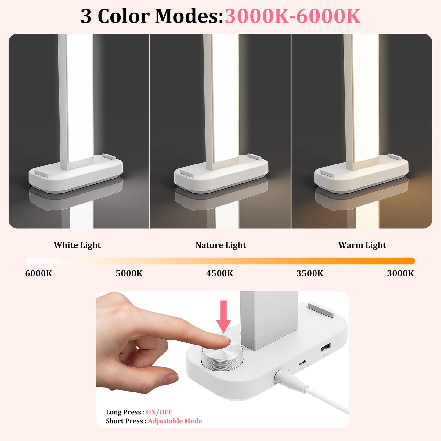 iVict Nail Desk Lamp, 34" Nails Tech Light with Phone Stand, 0-100% Adjustable Brightness, 3000K-6000K Color Temperature Led Desk lamp for Nail, Tattoos, Eyebrows, Beauty