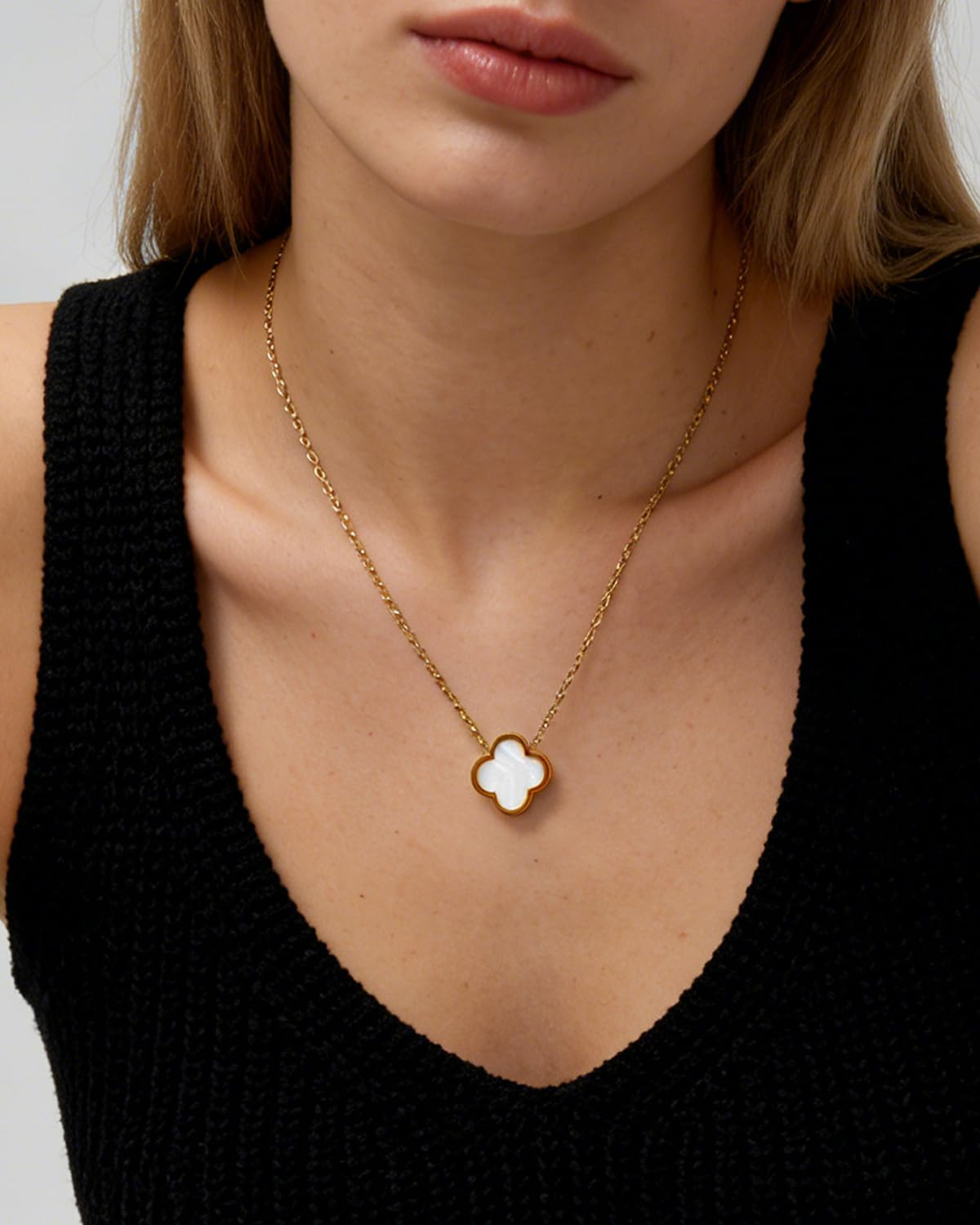 Aimétte Monette Dainty Four Leaf Clover Necklace for Women 18K Gold Plated Necklaces for Women Trendy Lucky Simple Women's Jewelry Sets Gifts Birthday Valentine's Day 3Pcs