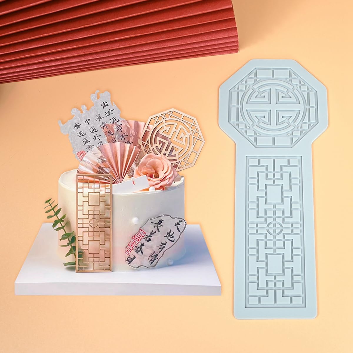 mostsom Pane Shape Chinese Style Pattern Lace Mold Silicone Mold DIY Sugarcraft Cake Decorating Tool Chocolate Fondant Lace Mat (B_ Pane)