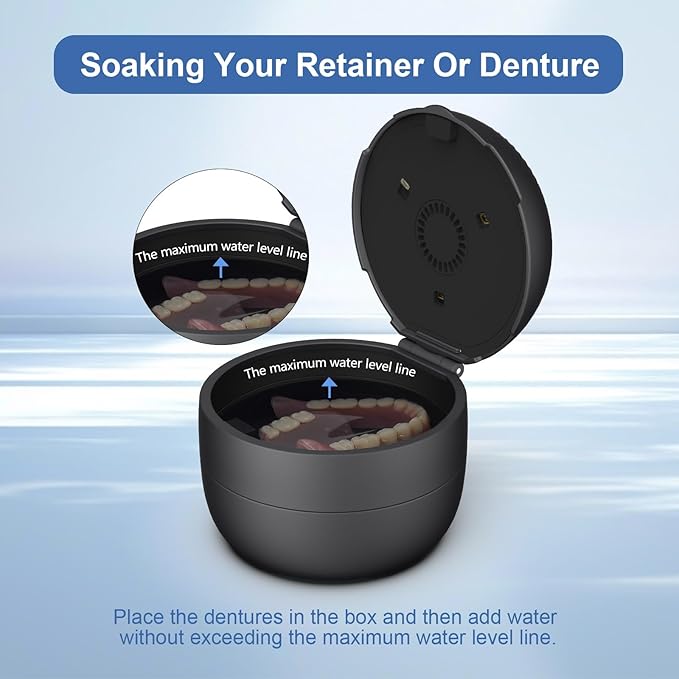 All-in-One Denture & Retainer Case with Soaking, Freshening, Sanitization and Storage Functions – Complete Clean Care Solution for Dentures, Mouth Guards, Night Guards and Retainers
