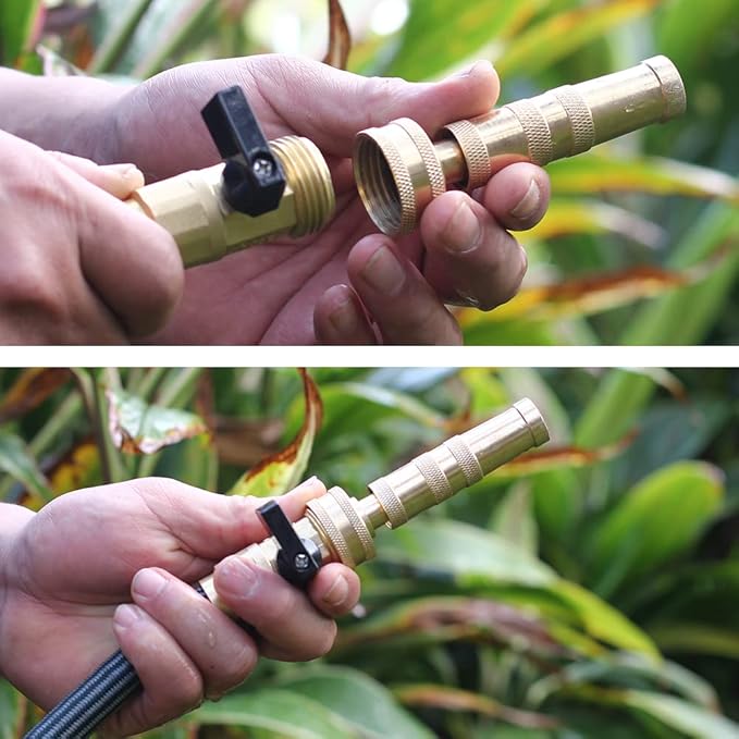 Brass Hose Nozzles, Heavy Duty Adjustable Twist Hose Nozzle & Jet Sweeper Nozzle 2 Pack