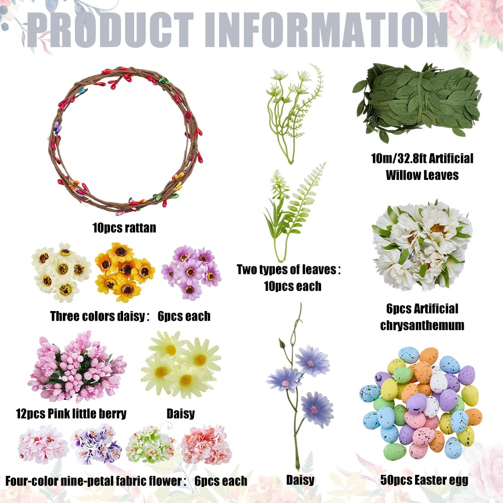 ACRNIGHEET 10 Sets Easter Wreath Kit with Eggs DIY Spring Flower Crown Kits for Indoor Outdoor Holiday Party Table Centerpiece Front Decoration