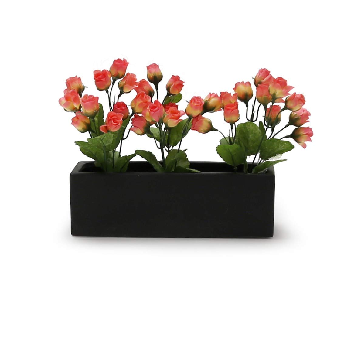 WGVI Long Rectangle Ceramic Planter Vase in Black 12" x 4" x 4"H, Block Rectangular Terrarium Box Pot, Flower Arrangement, Table top Centerpiece, Home Decor Organization Storage Container, 1 Pc.