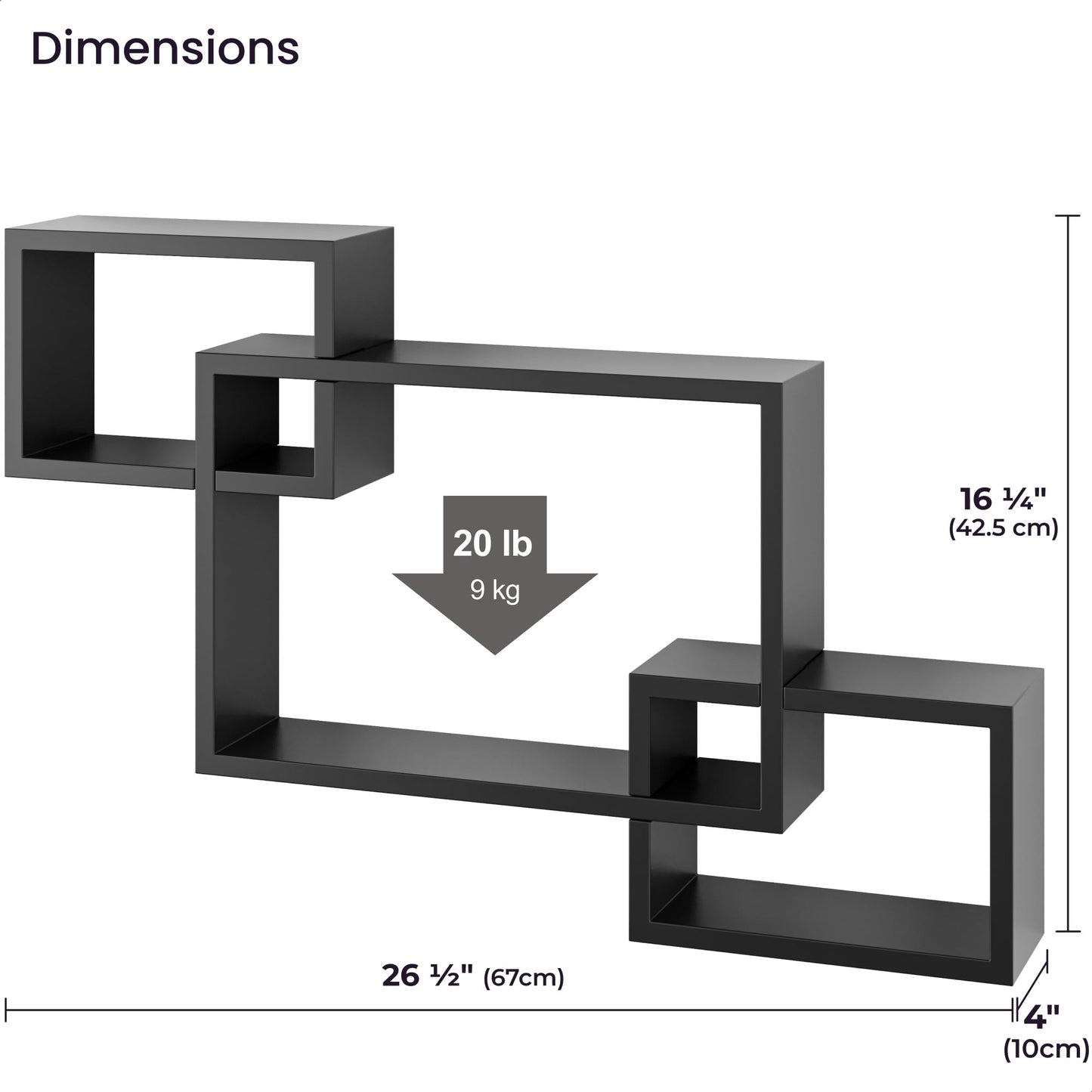 Ballucci Wooden Interweave Floating Wall Mounted Shelves, Horizontal and Vertical Display Storage Shelf for Living Room Bedroom Entryway Hallway Bathroom, 26" x 18", Black