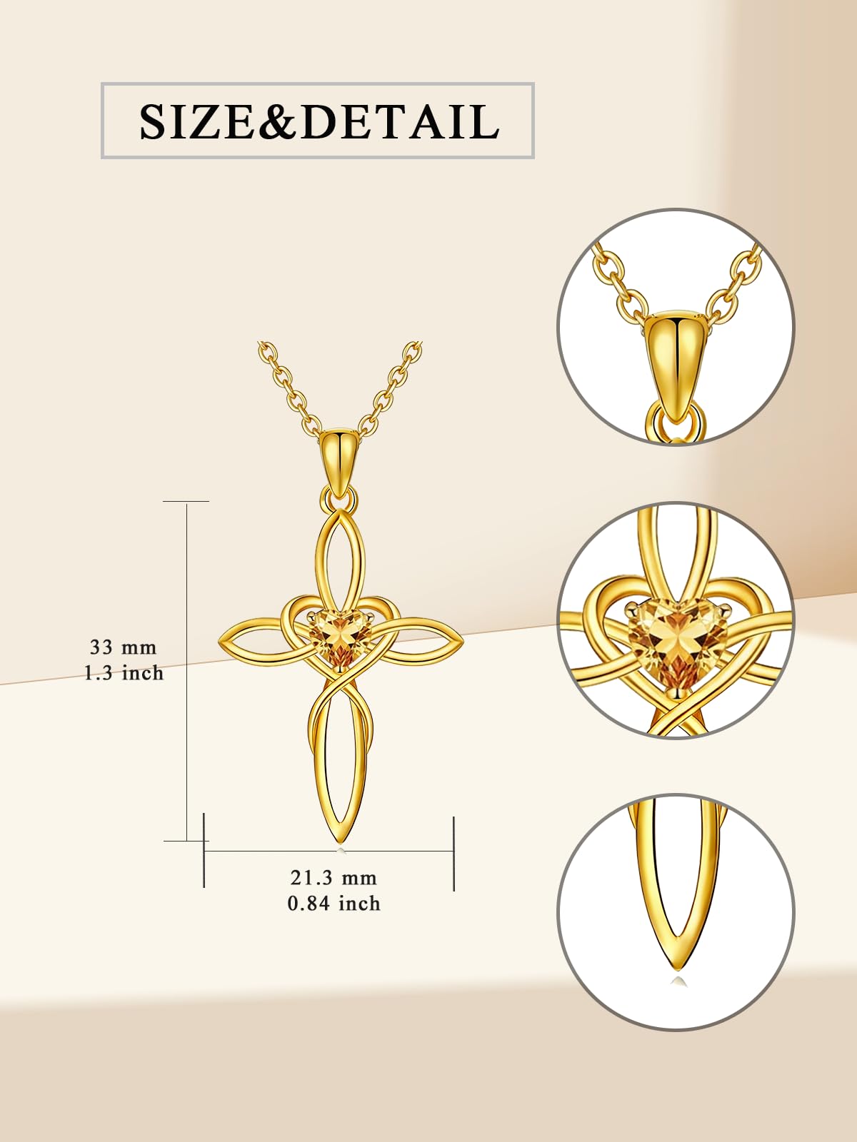 POIUY 14K Gold Celtic Knot Cross Birthstone Necklace for Women Irish Infinity Heart Pendant Cross Jewelry Baptism Faith Anniversary Valentines Birthday Mothers Day Gifts for Mom Wife Her