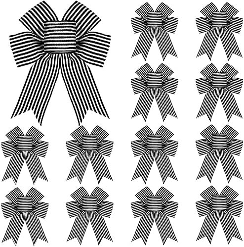 MTLEE 12 Pcs Black White Stripe Bows, Black and White Christmas Ornaments