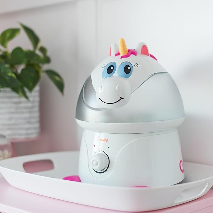 Crane Unicorn Ultrasonic Cool Mist Humidifier with Auto Shut-Off, For Baby Nursery and Kids Room, 1 Gallon Tank, Animal Humidifier For Kids Room