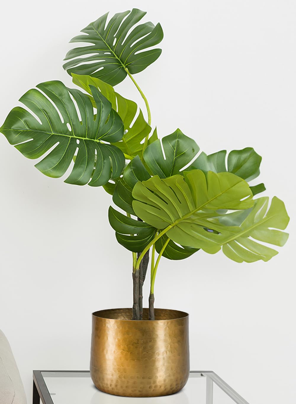 Serene Spaces Living Antique Brass Look Gold Hammered Pots: Stylish Indoor Planter, Idea, Decorative Accent for Potted Plants, 7" Diameter & 5.25" Tall