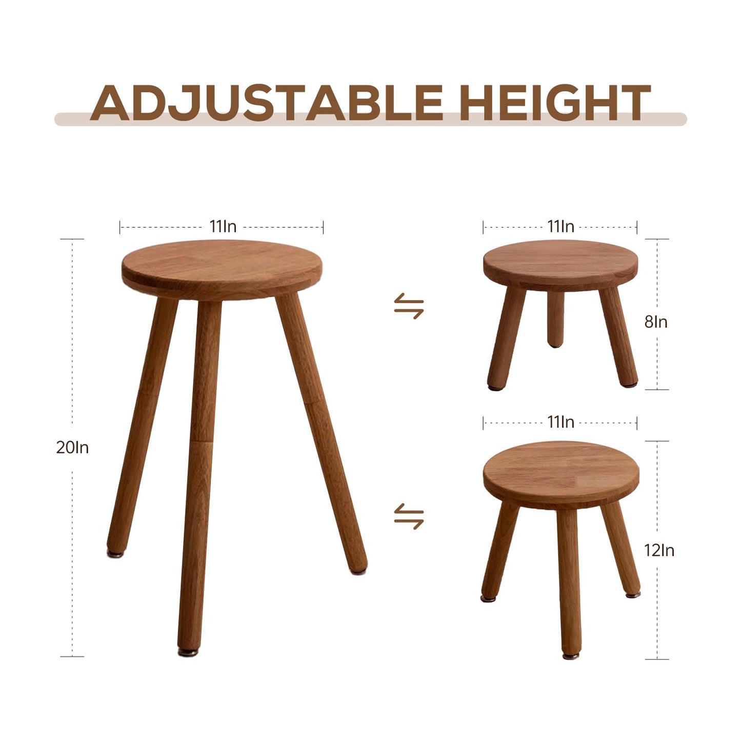 Yangqier Small Round Side Table Adjustable Height Solid Wood Drink Table Indoor Tall Plant Stand Multi-Use Accent Stool-11‘’D × 20“H (Walnut)