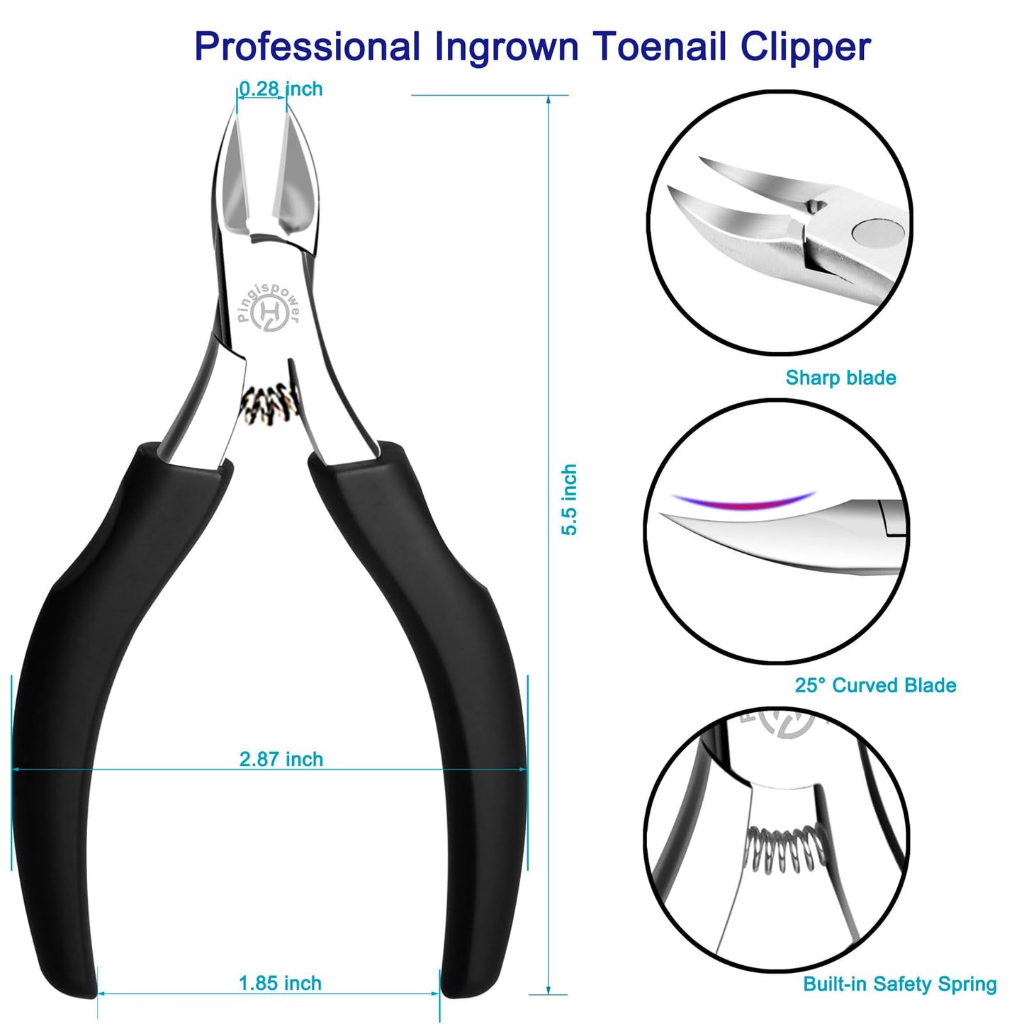 Pingispower Toenail Clippers for Seniors & Thick Nails, 8PCS Professional Heavy Duty Ingrown Toenail Removal Kit with Pedicure Tools, Sharp Blade, Long Handle & Storage Case