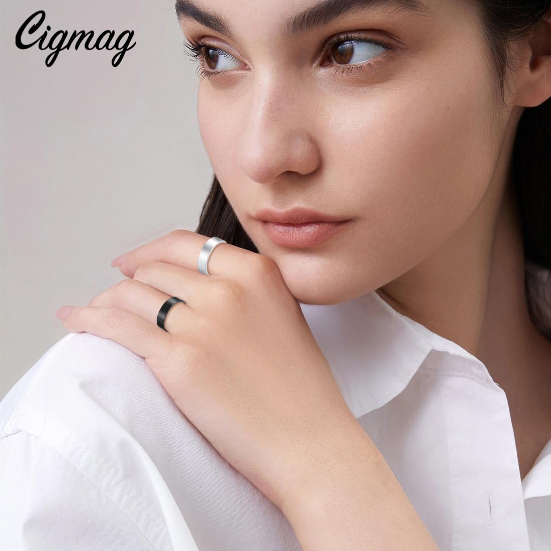 Cigmag 9X Copper Rings for Women Men, with Powerful Magnets, Adjustable Solid Pure Copper (Black & Silver Matte)