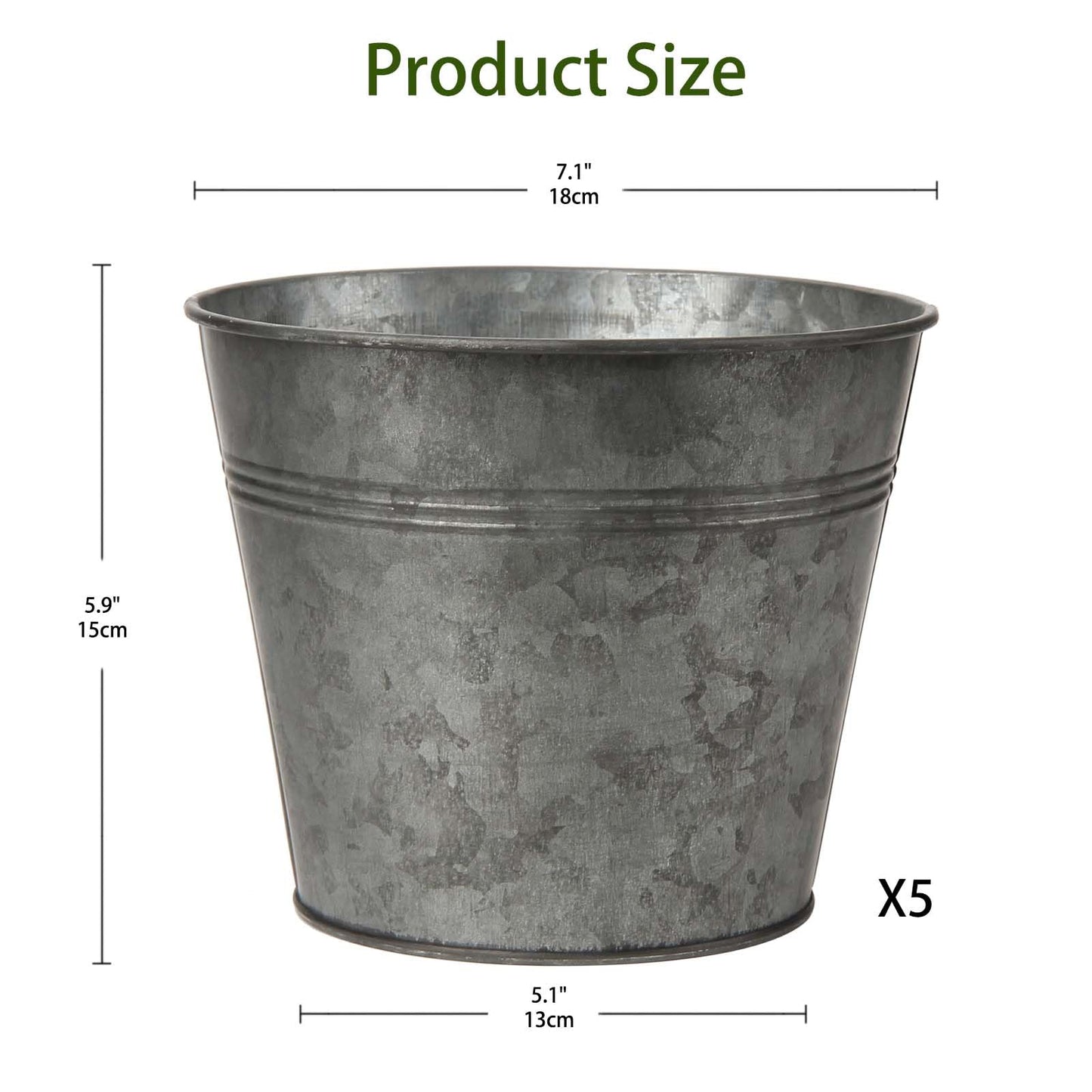 Briful 5PCS Galvanized Buckets 7.1In Rustic Farmhouse Metal Bucket Galvanized Flower Bucket Home Indoor Outdoor Decorative Tin Planters
