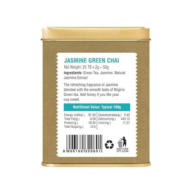 IRON KETTLE Jasmine Green Tea | High Grown Green Tea Bags with Natural Jasmine Extract | 25 Teabags