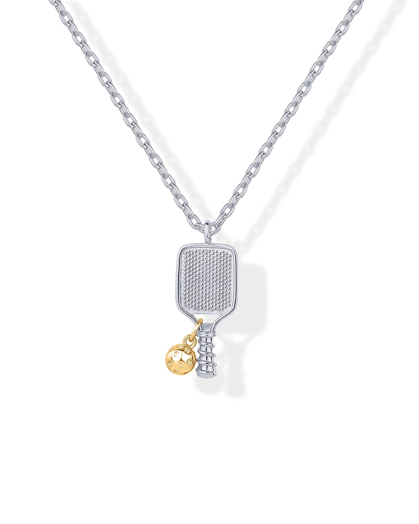 PAVOI Rhodium Plated Pendant Chain Necklace for Women | Adjustable Pickleball Racket Two Tone Charm Necklace