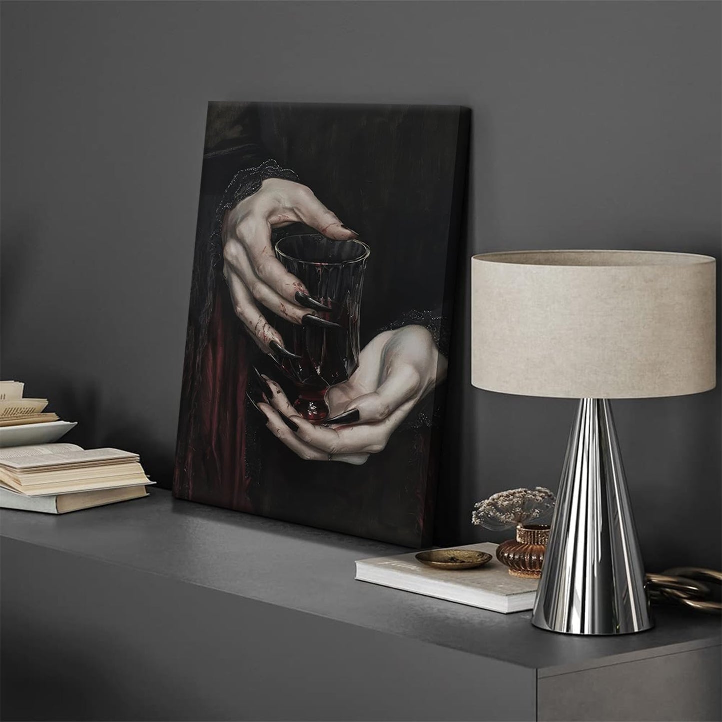 Gothic Canvas Wall Art Dark Academia Vampire Wall Decor Pictures Clawed Hands Dracula Painting Artwork Moody Witchy Spooky Occult Poster Print for Bedroom Office home Decoration 12x16in