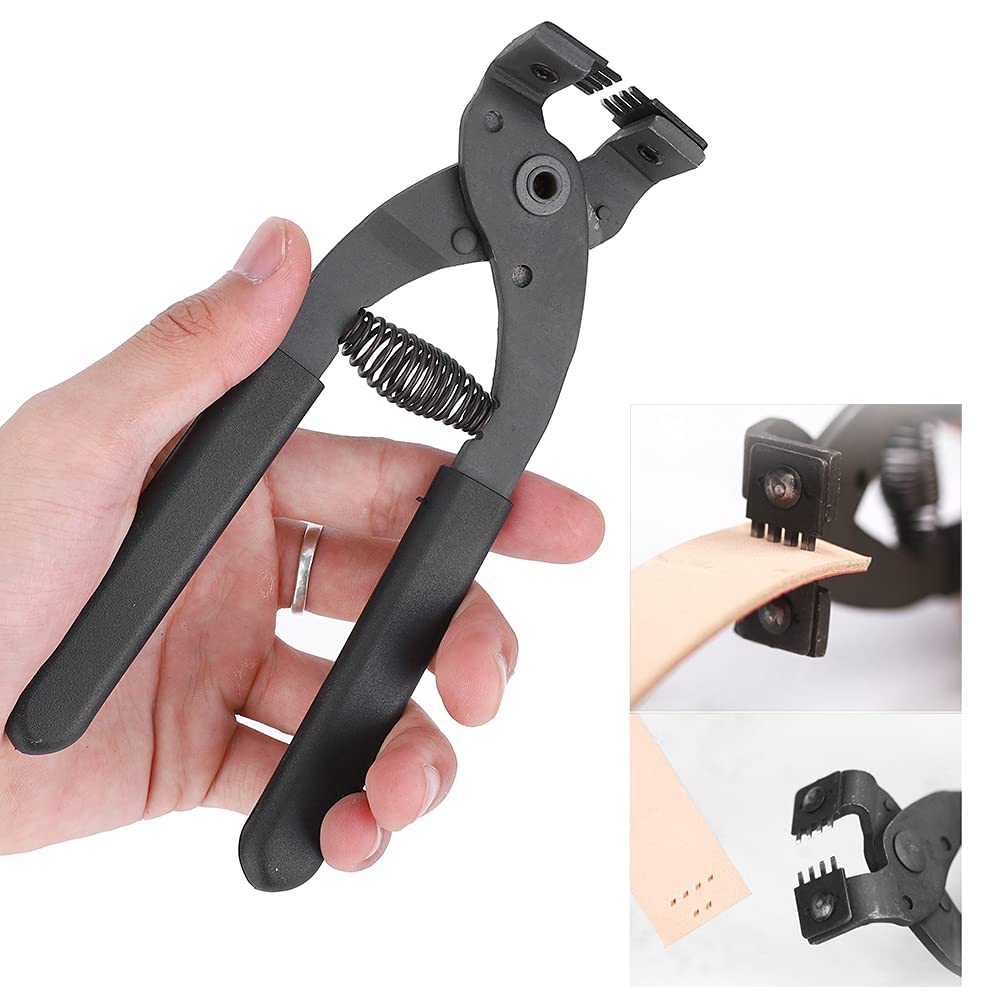 Leather Punch Tool Silent Pliers, 6.7in Handheld Leather Hole Punch Tool with 0.15in Head, DIY Leather Art Craft Hole Punch Stitching Hand Pliers for Belts Straps Saddles Shoes (4mm-4 Teeth)