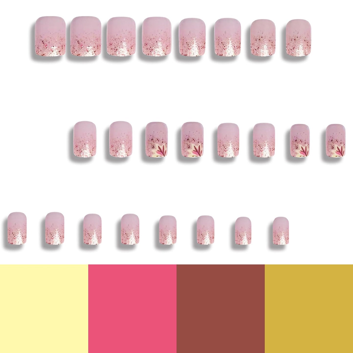 Thanksgiving Press on Short Nails Square Shaped Acrylic Glossy Full Cover Square Fall False Nails with Maple Leaf Designs Artificial Autumn Leaves Glue ons Square Fake Nails for Women Girls(YS06)