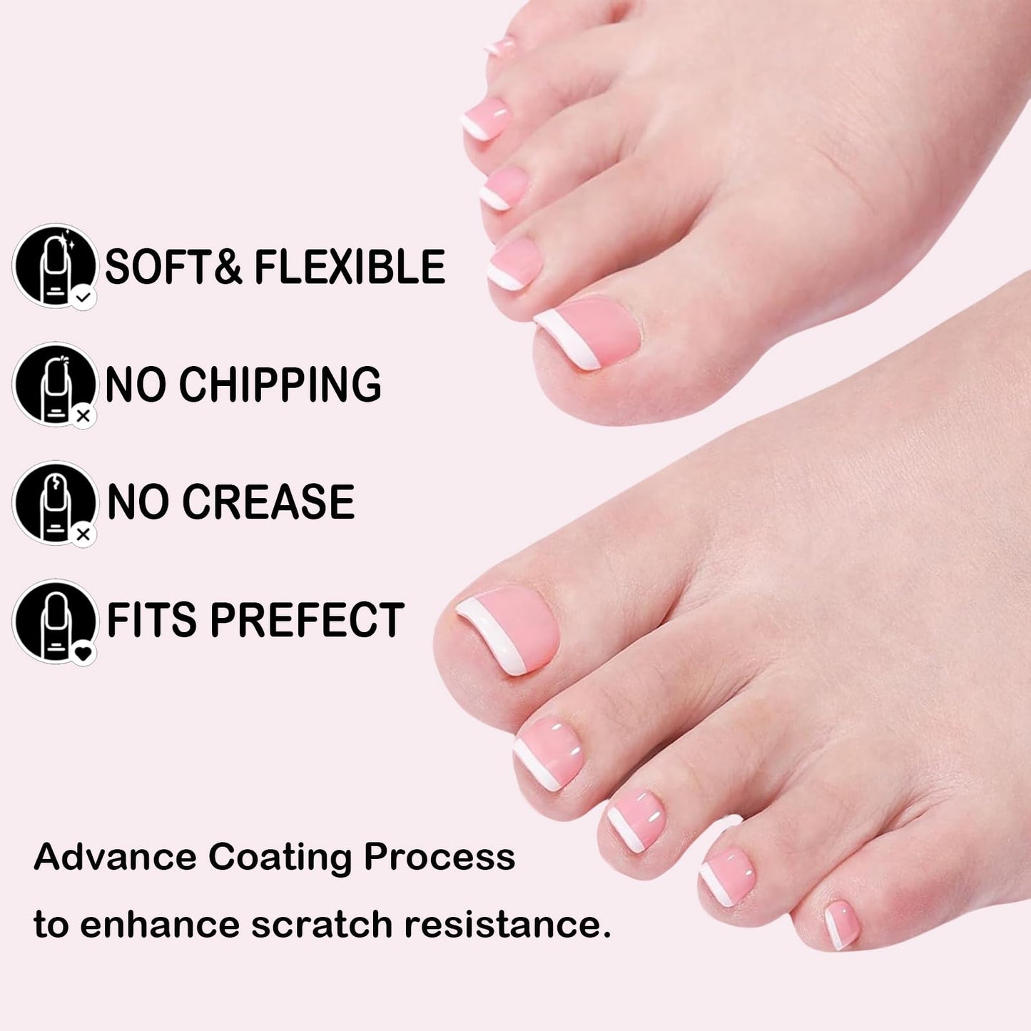 216pcs French Tip Press on Toenails Short Square，OPkssnails Pink Toe Nail Press On, Pre-Designed Soft Gel Toe Nail Tips, Soak off Acrylic Fake Toe Nail Extensions 12 Sizes