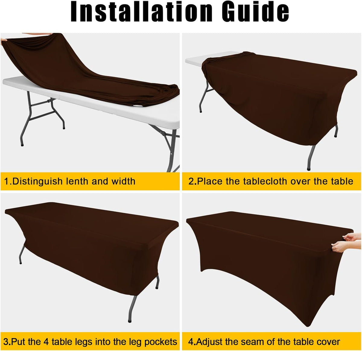 Smiry 2 Pack Spandex Table Cloth 4FT, Elastic Fitted Stretch Tablecloths, Washable and Wrinkle Free Rectangular Patio Table Cover for Outdoor, Wedding, Banquet & Parties (Coffee, 48Lx30Wx30H Inch)