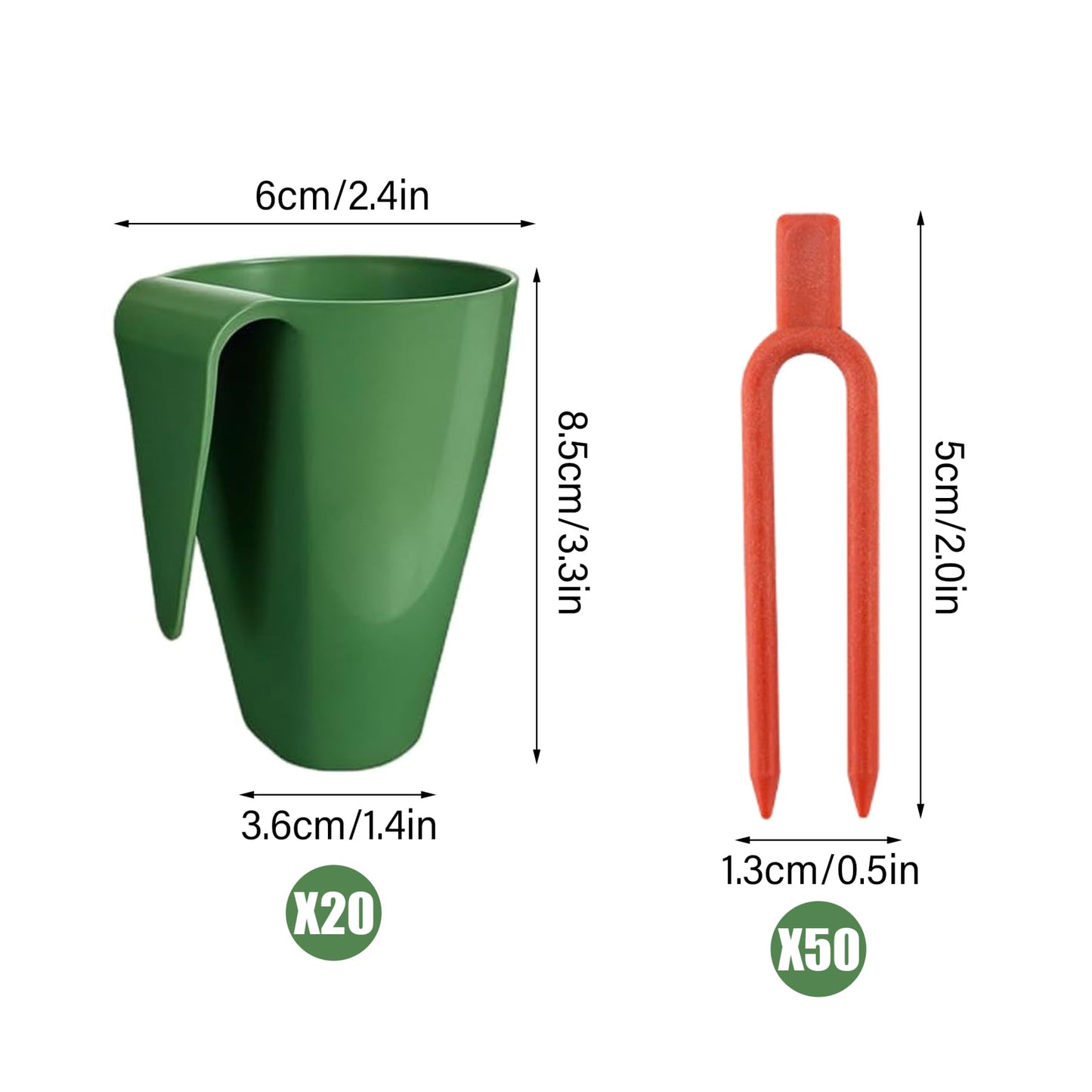Wilafury 20Pcs Propagation Cups, Small Strawberry Propagation Cups with 50 Vine Press Forks, Plastic Planter for Rooting, Garden Greenhouse Balcony, Green