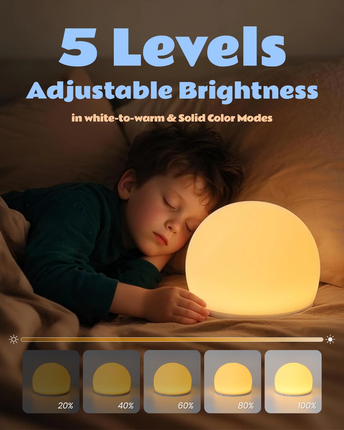 Night Light for Kids, Soft Egg Light with 13 Colors Changing Mode, Interactive Tap Light Stress Relief, LED Sensory Light Ball, Adjustable Brightness Globe Lamp Christmas Gifts, Auto-dim in 30 Minutes