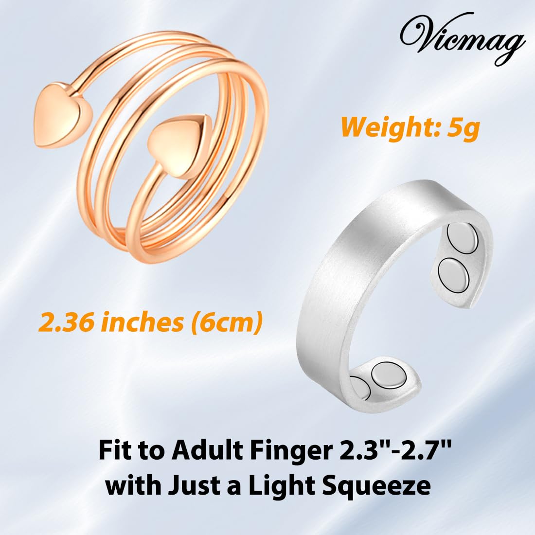 Vicmag Copper Magnetic Ring for Women, Magnetic Rings Ladies Fingers Thumb 100% Solid Pure Copper Jewelry Gift Adjustable(4PCS Glossy & Love)