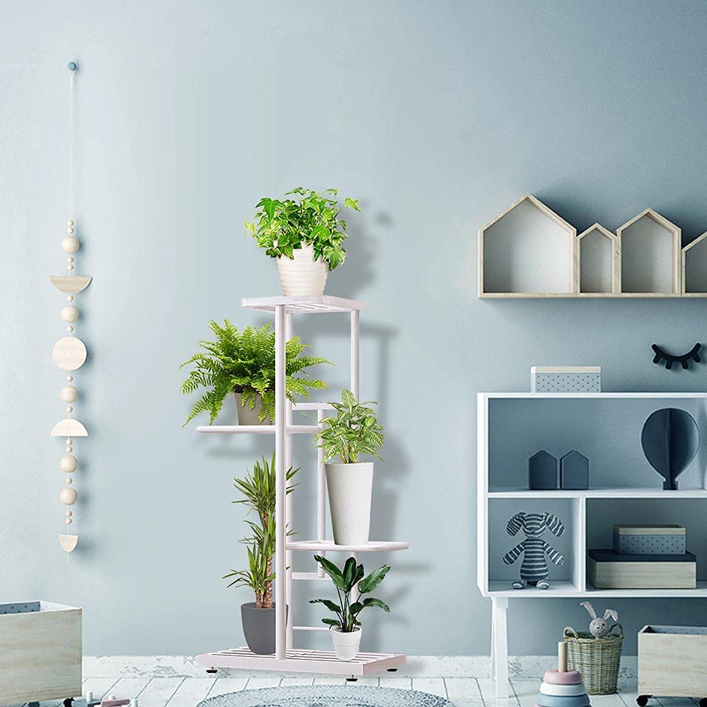 MTB Garden 4 Tier Metal Plant Stand for Indoor Outdoor Flower Pot Display Planter Shelf, White