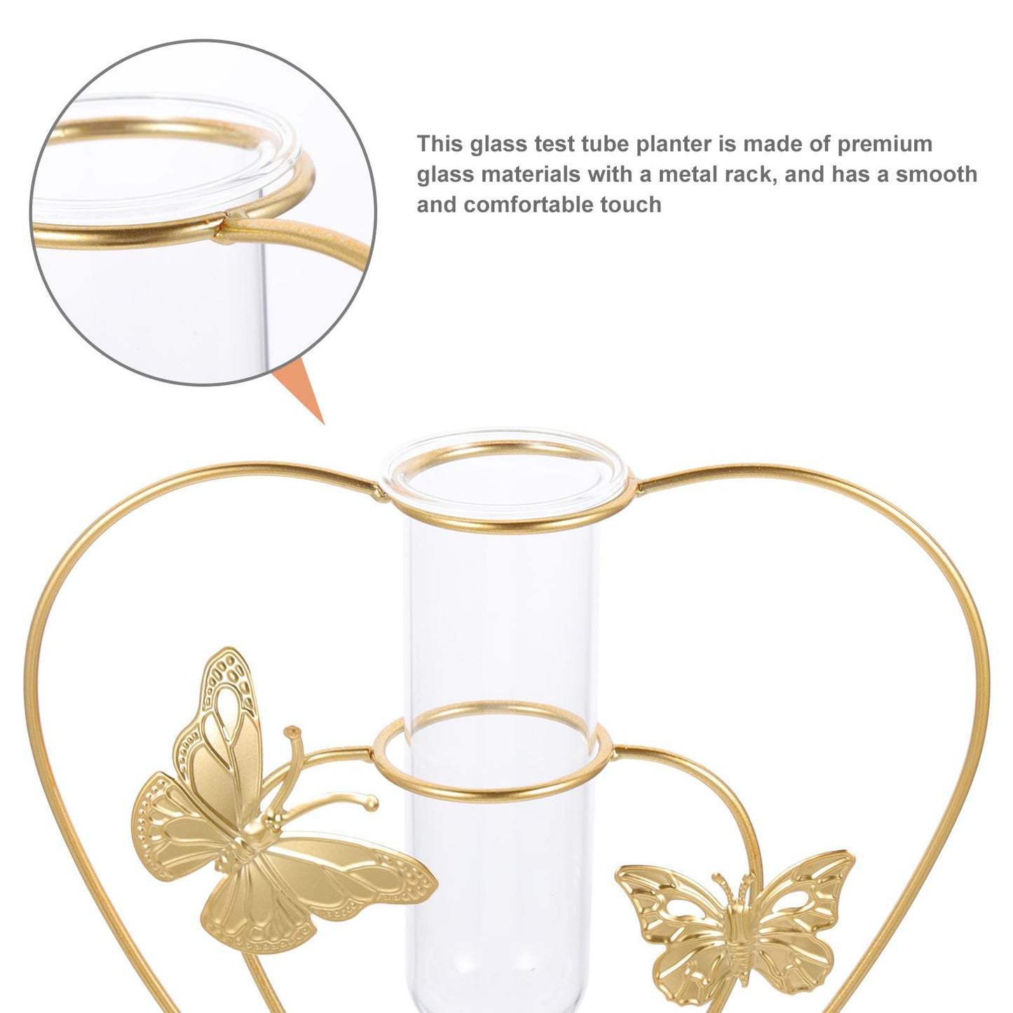 VOSAREA Hydroponic Glass Vase with Metal Butterfly Frame Decorative Hollow Flower Holder Plant Terrarium Home Table Centerpiece for Living Room and Office Decor