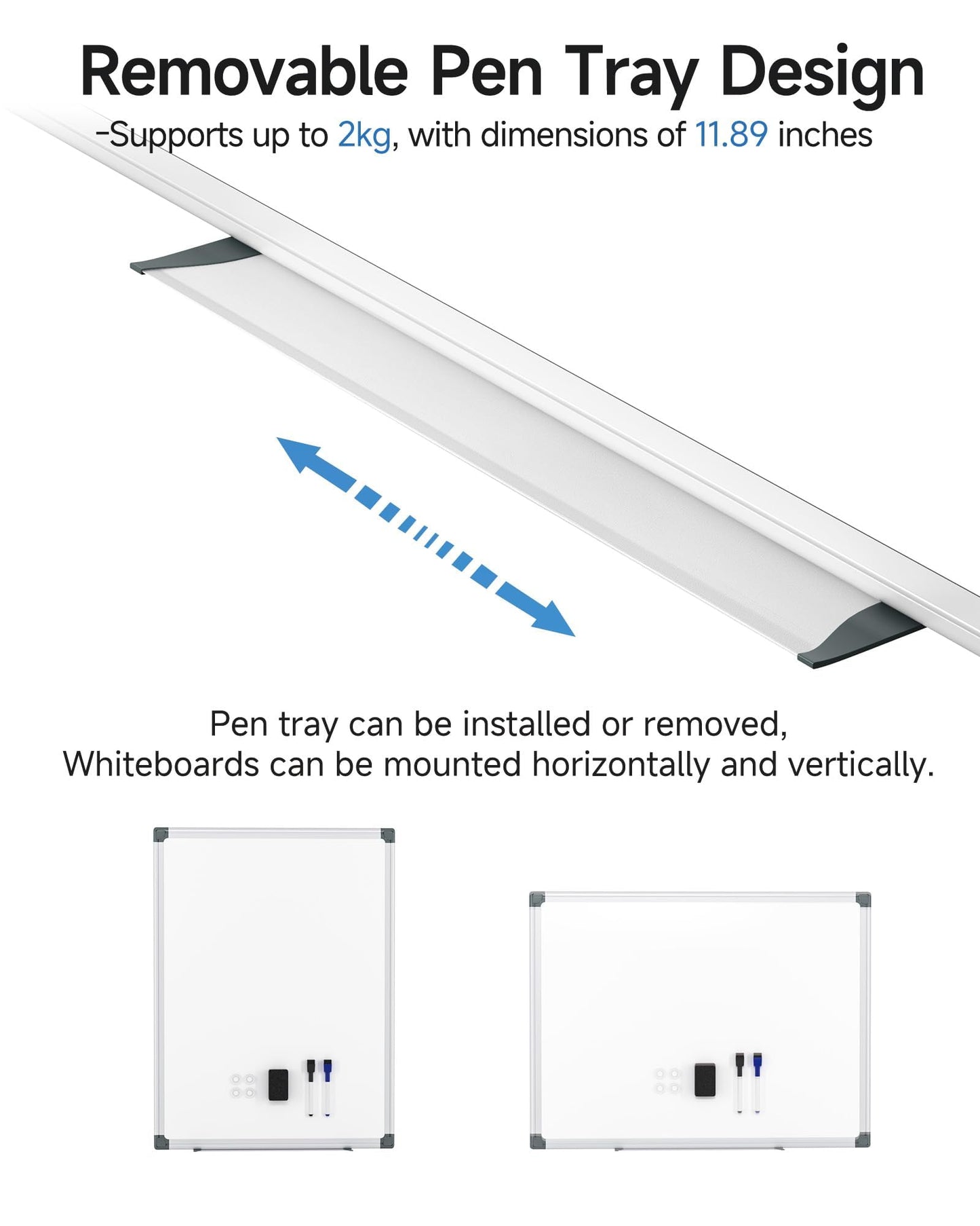 VUSIGN Magnetic Whiteboard for Wall, 24" x 18" Magnetic Dry Erase Board with Eraser, Markers, Magnets, Pen Tray, Silver Frame for Office, Home, Students
