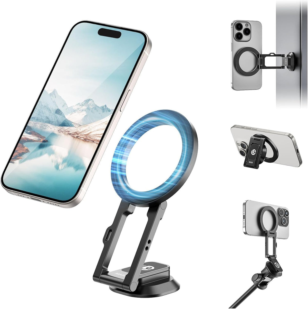 ULANZI MA50 Magnetic Phone Holder for Magsafe, Aluminium Adjustable Dual Magnetic Phone Tripod Stand with 1/4" Screw Hole for Selfie Sticks, Magic Arm, Compatible with iphone12 13 14 15 16 Series