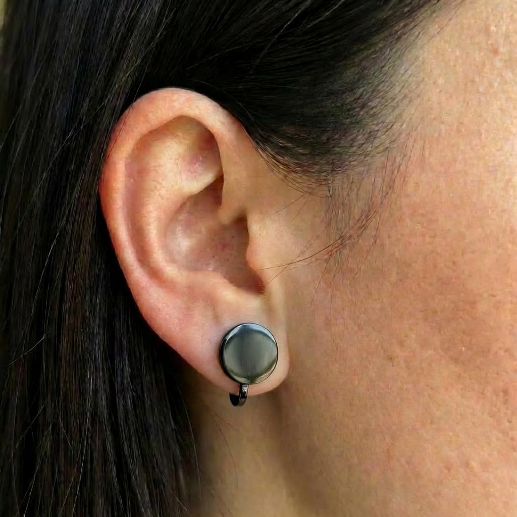 Keloid Pressure Earrings for Women and Men Clip on Compression Earring for Swelling (12mm Black)