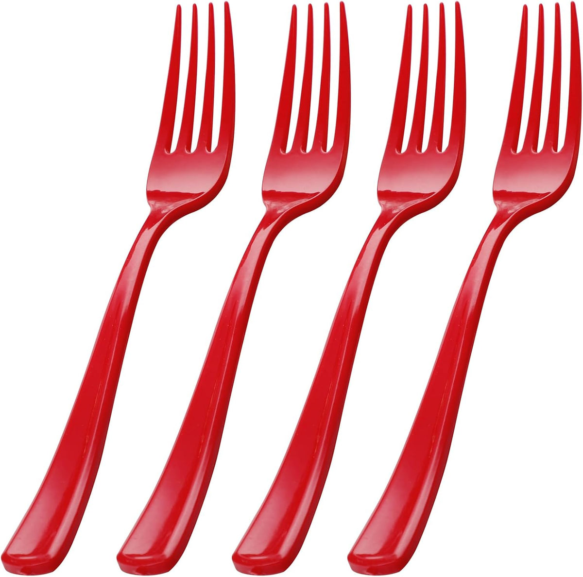 WDF 100 Red Christmas Forks - 7.4inch Heavy Duty Disposable Plastic Cutlery for Dessert Cake, Christmas or Daily Use