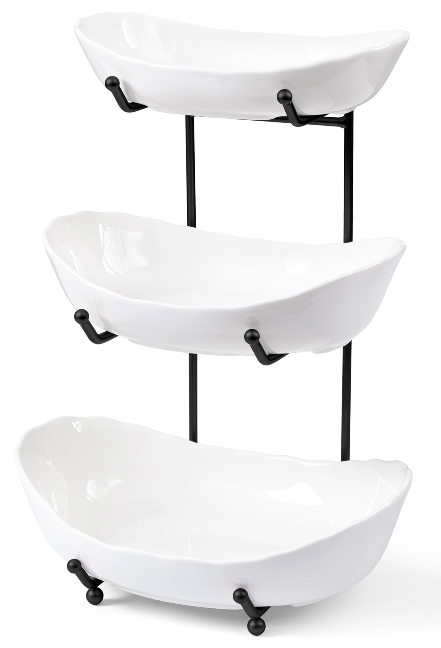HBlife Fruit Bowl for Kitchen Counter - 3 Tier Ceramic Fruit Rack, Fruit Basket for Fresh Fruit&Veggies, Tiered Fruit Platter Serving Trays for Party