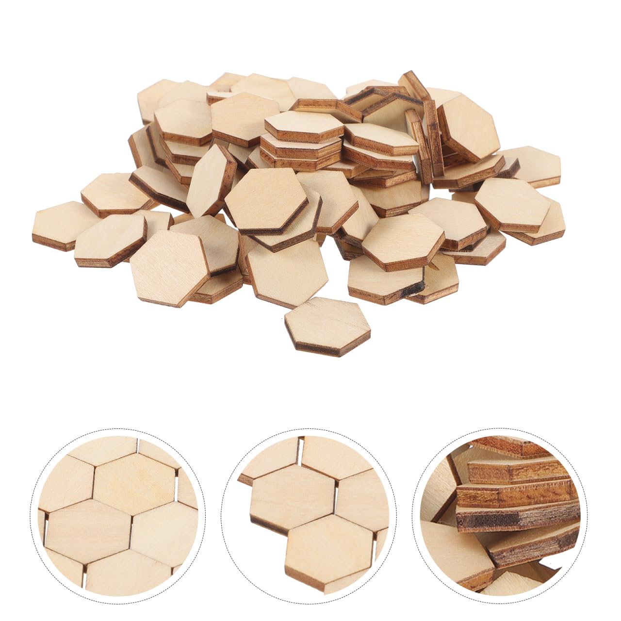 ARTIBETTER 100 pcs Wooden Pieces Hexagon Wood Shape Beech Wood for DIY Arts Craft Project Ready to Paint or Decorate (17.5mm)