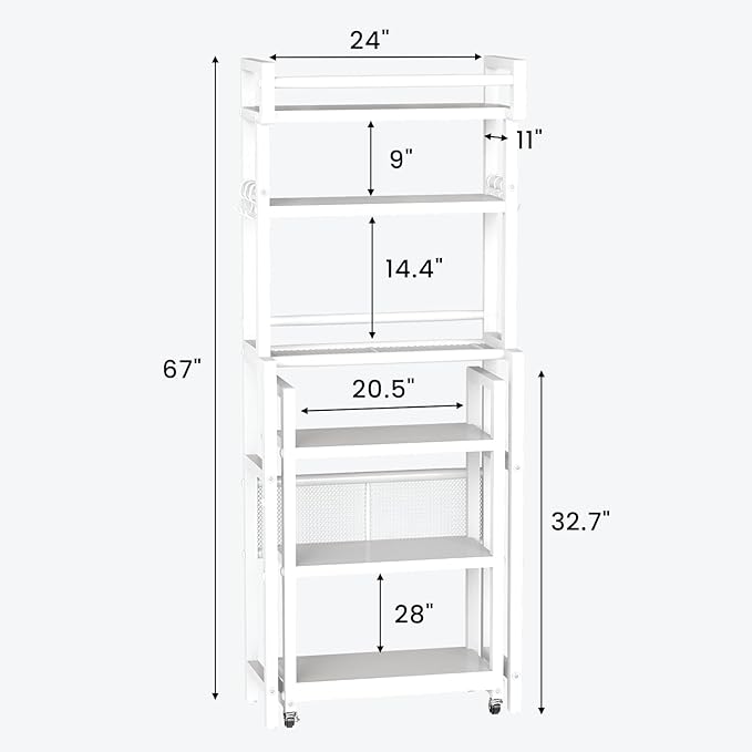 Recaceik 6-Tier Over The Toilet Storage Shelf with Cart, Freestanding Above Toilet Shelf Rack, Farmhouse Bathroom Organizer Shelves, Space Saver (White)