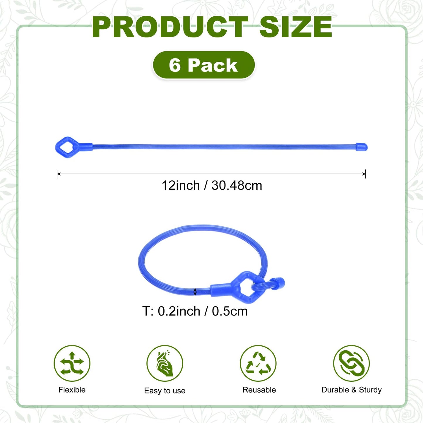 M METERXITY 6-Pack Adjustable Plant Ties, 12inch/30.48cm Silicone Flexible Multi-Function Sturdy Garden Twist Tie for Plant Support/Tree/Shrub/Vine, Reusable Support Twine [Blue]